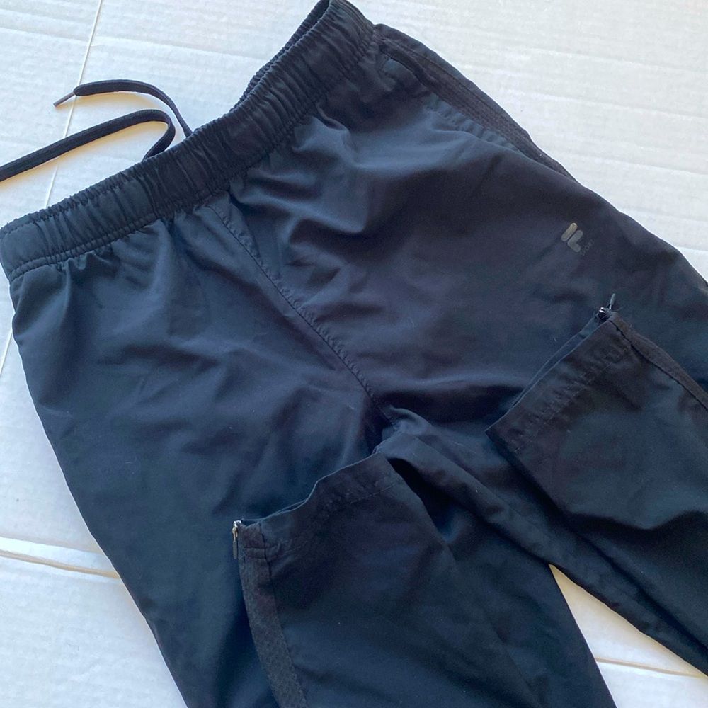 FILA S sport pant zipper bottom soccer track pockets elastic waist black EUC